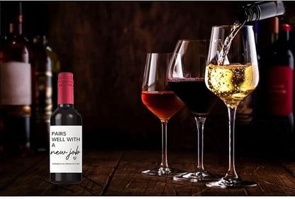 24Pcs New Job Mini Wine Labels, New Job Gifts for Women Men, Promotion Goodbye Farewell Leaving Job Gifts for Coworkers Women, Pairs Well with A New Job Mini Wine Bottle Stickers Labels.