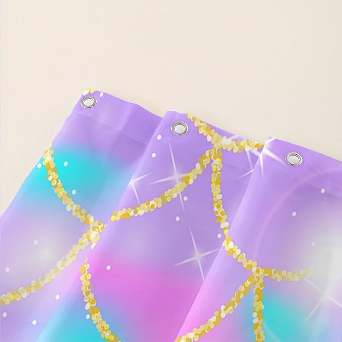 AILONEN Mermaid Scale Shower Curtain,Purple Mermaid Scale Bath Curtain for Girls Bathroom,Polyester Waterproof for Shower with 12 Plastic Hooks 36" W*72" H
