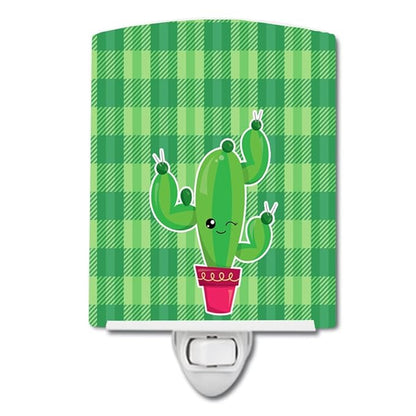 Caroline's Treasures BB6848CNL Cactus Plaid Ceramic Night Light Compact, UL-Certified, Ideal for Bedroom, Bathroom, Nursery, Hallway, Kitchen, 6x4x3, Multicolor