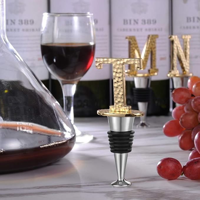 Miicol Wine Bottle Stopper, Prosecco Stopper, Gold Wine Stopper, Personalised Champagne Stopper, Initial Wine Stopper, Funny Prosecco Gift, Wine Lovers Gift, Kitchen Decor, Letter T