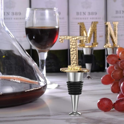 Miicol Wine Bottle Stopper, Prosecco Stopper, Gold Wine Stopper, Personalised Champagne Stopper, Initial Wine Stopper, Funny Prosecco Gift, Wine Lovers Gift, Kitchen Decor, Letter T