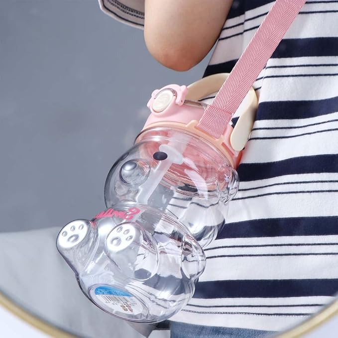 Vctitil Large Capacity Straw Water Cup Cute Bear Belly Cup Outdoor Sports Bottle 1000ml Plastic Water Cup(purple)