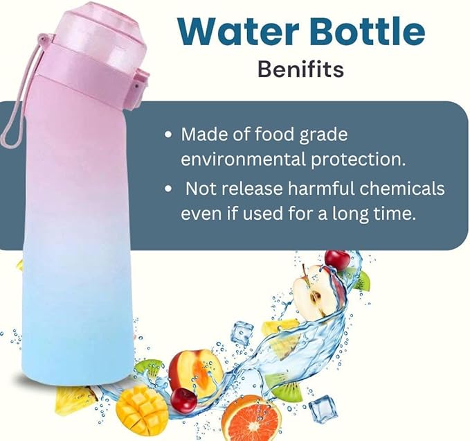 650ml Air Water Bottle with 7 Flavour Pods | BPA Free, Scented, 0 Sugar, 0 Calorie, Sports Water Bottles | Drinking Fruit Fragrance Cup for Fitness, Outdoor, Gym | Starter set (Pink Blue)