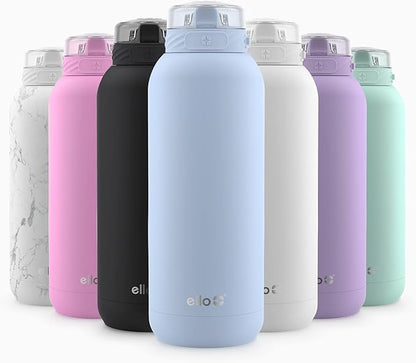 Ello Cooper 40oz Stainless Steel Water Bottle with Straw and Carry Handle, Double Walled and Vacuum Insulated Metal, Leak Proof Locking Lid with Soft Silicone Spout, Reusable, BPA Free, Halogen Blue