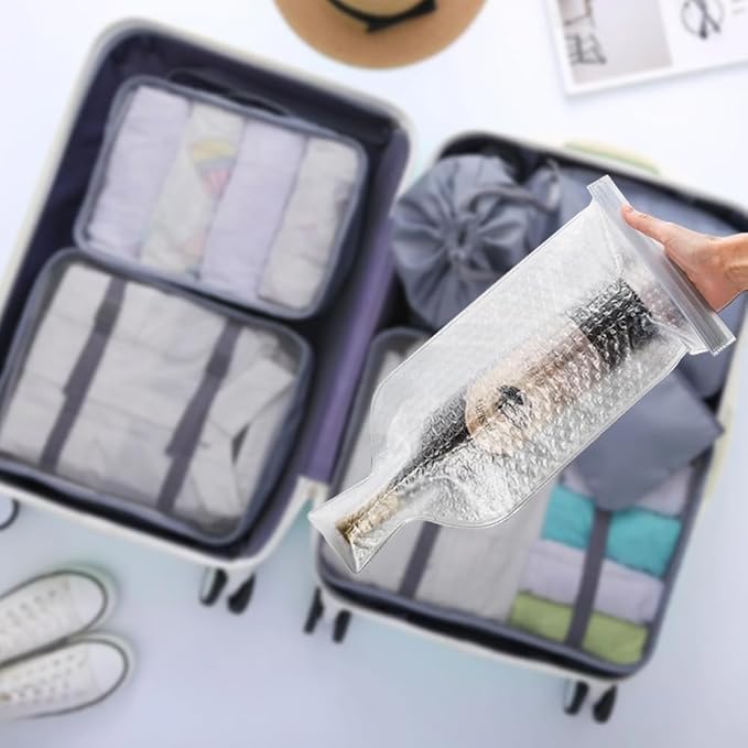 6 PCS Reusable Wine Bottle Travel Protector Bags for Airplane, Resealable Wine Sleeves Skins for Travel, Wine Carrier for Suitcase, Wine Shipping Box Packaging for Air Travel Luggage Accessories