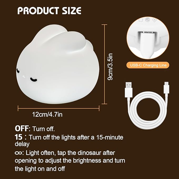 Multicolor Decor Night Light for Kids USB Rechargeable Cute Bunny LED Lamp with Timer & Touch Control Rabbit Shape Dimmable Warm Night Lights for Baby Breastfeeding Sleep Nursery Soft Eye Caring