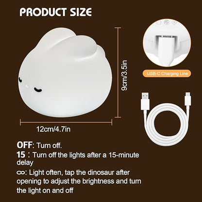 Multicolor Decor Night Light for Kids USB Rechargeable Cute Bunny LED Lamp with Timer & Touch Control Rabbit Shape Dimmable Warm Night Lights for Baby Breastfeeding Sleep Nursery Soft Eye Caring