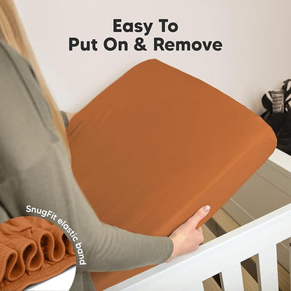 2-Pack Organic Crib Sheets for Boys, Girls - Jersey Fitted Crib Sheet, Baby Crib Sheets Neutral, Crib Mattress Sheet, Cotton Crib Sheets, Breathable Crib Sheet, Baby Mattress Sheets (Rust)