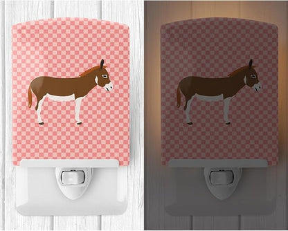 Caroline's Treasures BB7847CNL Miniature Mediterranian Donkey Pink Check Ceramic Night Light Compact, UL-Certified, Ideal for Bedroom, Bathroom, Nursery, Hallway, Kitchen, 6x4x3, Multicolor