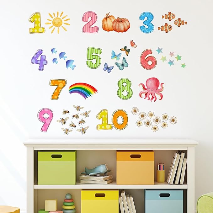 Colorful Numbers and Animals Wall Decal - 94x37cm Decorative Sticker for Kids' Rooms
