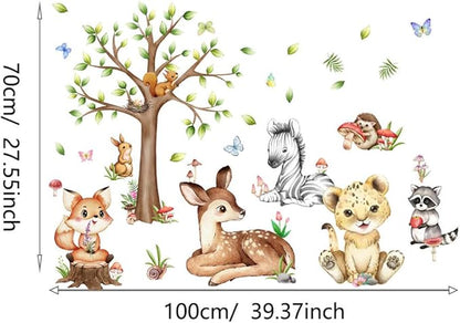 Animal Tree Wall Decals Tiger Fox Deer Zebra Wall Stickers, Removable Kids Toddler Jungle Forest Wall Murals Peel and Stick Wall Art Decor Wallpaper for Kids Bedroom Living Room Wall Décor