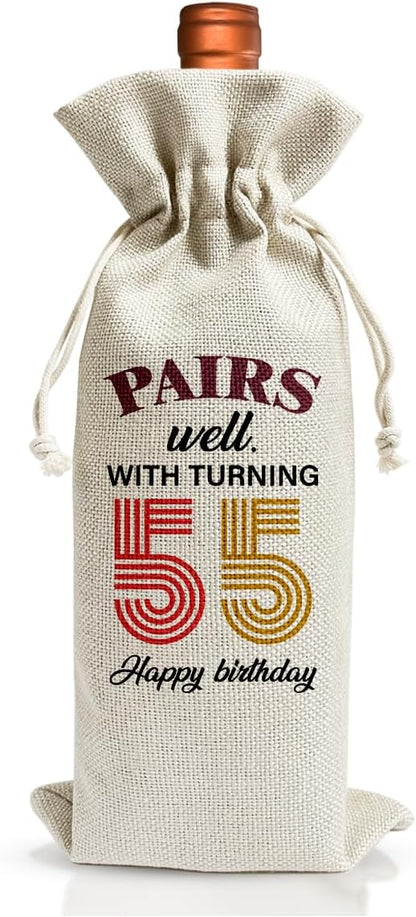 55th Birthday Wine Gift Bag For Best Friend Mom Dad Women Men, 1969 Birthday Gift, 55th Birthday Party Decor Favors, 55th Anniversary Wine Bag For Man Women Her, Pairs Well With Turning 55