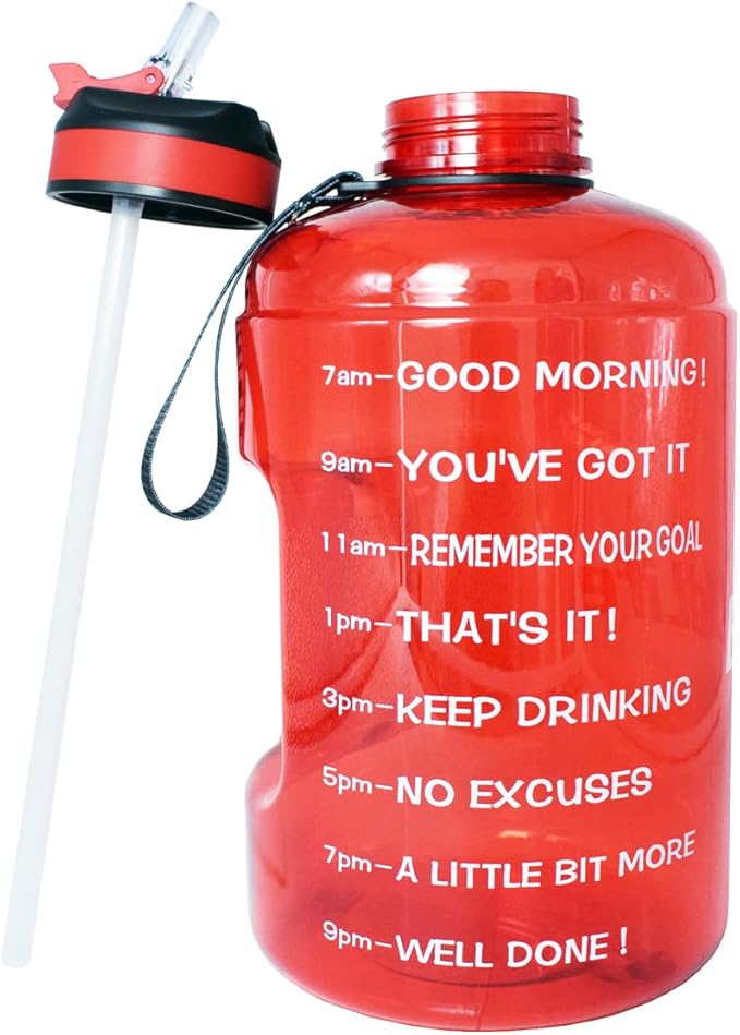QuiFit Motivational Gallon Water Bottle - with Straw & Time Marker BPA Free Large Reusable Sport Water Jug with Handle for Fitness Outdoor Enthusiasts Leak-Proof