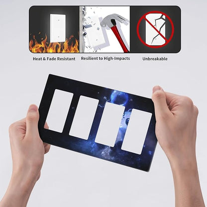 Cute Baby Panda Light Switch Cover Wall Plate Decorative 4 Gang Quad Rocker Covers Blue for Kitchens Farmhouses Playrooms Bathrooms Bedrooms 4.5 x 8 in