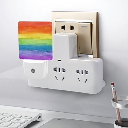 LED Night Lights Lamp with Dusk to Dawn Sensor, Striped Rainbow Watercolor Night Lamp, Night Lights Plug Into Wall for Kids Room, Bedroom, Bathroom, Kitchen, Hallway