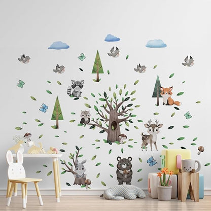 Large Animals Wall Decals for Kids by Lipastick – 133 pcs Woodland Animal Wall Stickers – Forest Animal Wall Decals for Kids Boys Baby Girls – Kids Wall Decals Bear Fox Deer Hare Raccoon Owl M Size