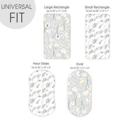 GRSSDER Stretchy Ultra Soft Fitted Bassinet Sheet Set 2 Pack, Universal Fit for Bassinets Baby Cradle Moses Basket Oval Rectangle Mattress, Watercolor Daisy Flowers Bassinet Sheets for Girls