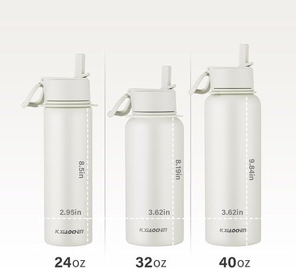 40 oz Insulated Water Bottle with Paracord Handles & Strap, 2 Lids(Straw Lid&Spout Lid), Stainless Steel Reusable Wide Mouth Metal Water Bottle With Straw, Double Walled, Thermo Mug（Cream)