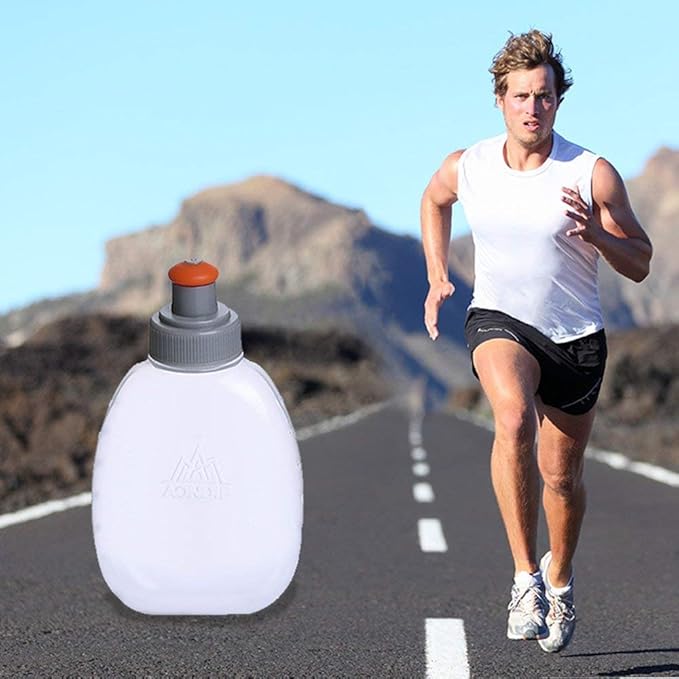 AONIJIE 2 Pcs Sports Collapsible Water Bottle BPA Free + 2 Pcs Replacement Straws Lid - TPU Soft Drink Water Kettle Foldable Flask for Hiking Bicycling Running Climbing (2pcs-250ML)