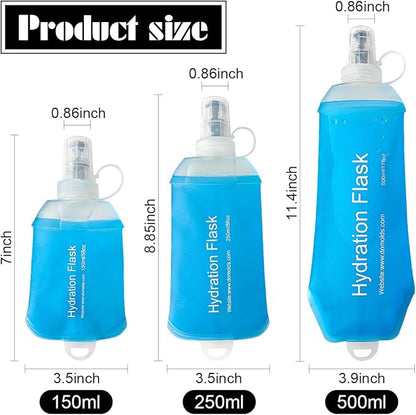 Blue Soft Flask, TPU Foldable Running Hydration Flask, for Hydration Packs/Running Vests-Running, Hiking, Cycling Folding Bottle-8.5 oz (250 ml)