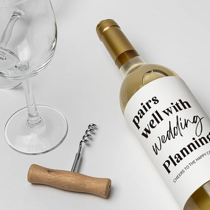 8 Pcs Wedding Wine Labels, Wedding Gifts Bridal Shower Wedding Gifts for Couples 2024, Wedding Party Decorations Wine Bottle Stickers, Pairs Well with Wedding Planning Wine Bottle Labels