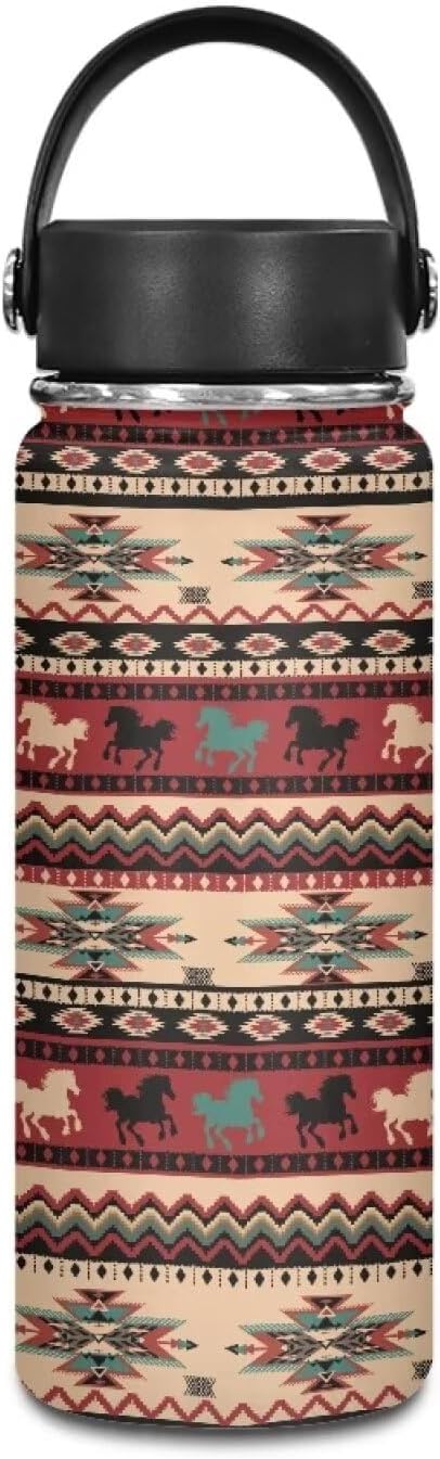 Aztec Horse Insulated Water Bottle 20 Oz for Hot Drink Wide Mouth Water Jug for Fitness, Gym and Outdoor Sports, Leak-proof