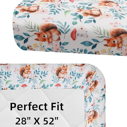 4 Pack Woodland Forest Animals Wood Neutral Unisex Fitted Baby Crib Sheets Set for Baby Boys or Girls (Cartoon Fox, 52 * 28)