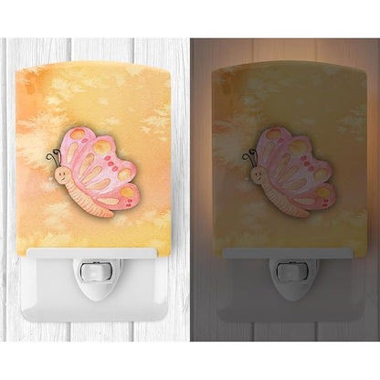 Caroline's Treasures BB7384CNL Butterfly Watercolor Ceramic Night Light Compact, UL-Certified, Ideal for Bedroom, Bathroom, Nursery, Hallway, Kitchen, 6x4x3, Multicolor