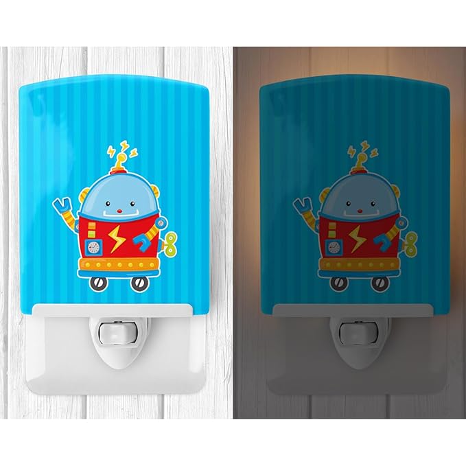 Caroline's Treasures BB9084CNL Robot #2 Ceramic Night Light Compact, UL-Certified, Ideal for Bedroom, Bathroom, Nursery, Hallway, Kitchen, 6x4x3, Multicolor