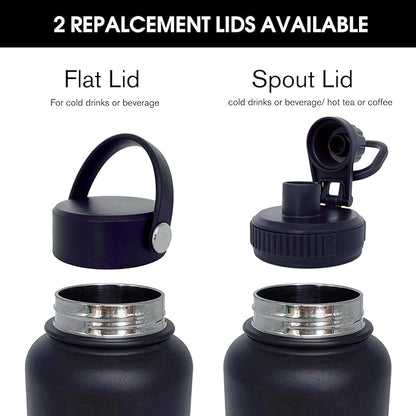 40oz Insulated Water Bottle ，Stainless Steel Sports Water Cup Flask with 2 Lids, Wide Mouth Travel Thermal Mug,Outdoor Sports Bottle（Blue Black）