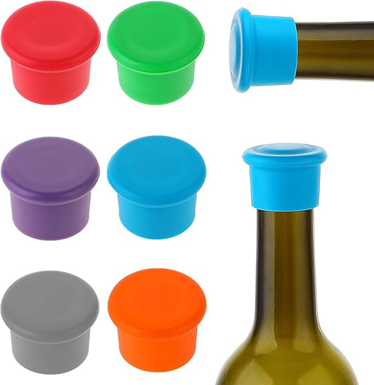 6 Pcs Wine Stoppers Reusable Silicone Glass Bottle Covers Champagne Saver Corks Leak Proof Sealing Bear Lids Tight Seal Unbreakable Wine Cap for Keep Beverage Fresh Sealed