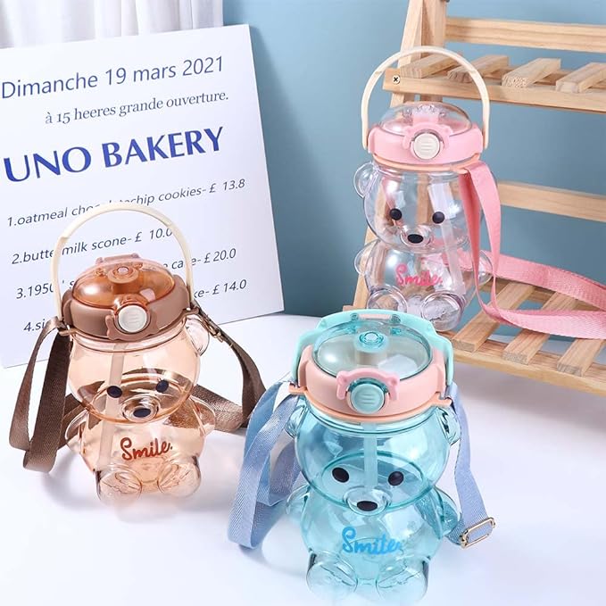 Vctitil Large Capacity Straw Water Cup Cute Bear Belly Cup Outdoor Sports Bottle 1000ml Plastic Water Cup(blue)