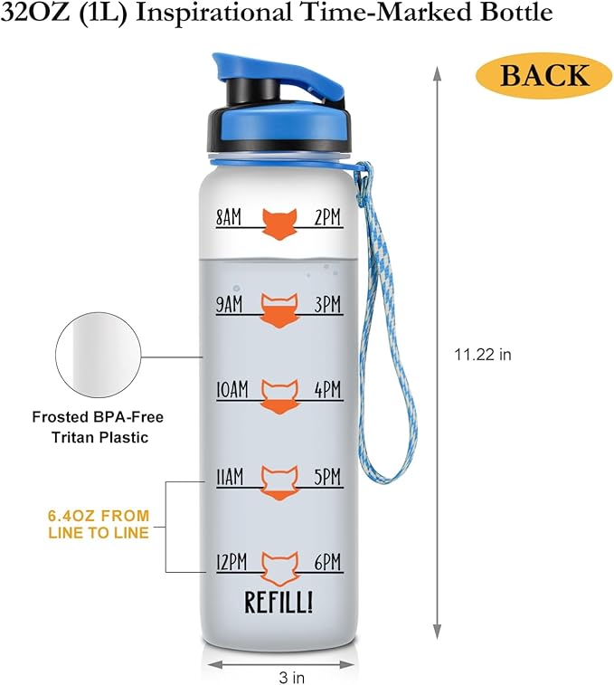 LEADO 32 oz 1 Liter Motivational Water Bottle with Time Marker - for Fox Sake Drink Your Effing Water - Funny Mothers Day, Birthday Gifts for Women Men Mom Daughter Sister Wife Friend Coworker