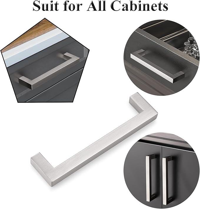 Probrico Stainless Steel Modern Kitchen Cupboard Handles 5 Inch Holes Centers Cabinet Drawer Pulls Brushed Nickel 5.5 Inch Total Length 10 Pack