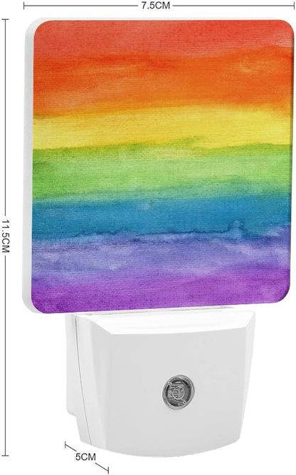 LED Night Lights Lamp with Dusk to Dawn Sensor, Striped Rainbow Watercolor Night Lamp, Night Lights Plug Into Wall for Kids Room, Bedroom, Bathroom, Kitchen, Hallway