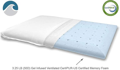 Bluewave Bedding Extra Slim Gel Memory Foam Pillow for Stomach and Back Sleepers - Thin, Flat Design for Cervical Neck Alignment and Deeper Sleep (1.75-Inches Height, Standard Size)