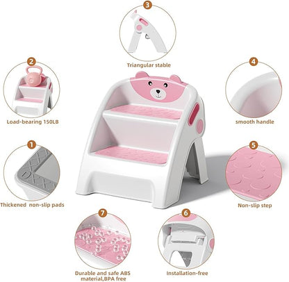 Toddler Step Stool for Bathroom Sink and Potty Training Durable Anti-Slip,Anti-Tip A-Frame,10-Second Assembly, 2-Step Potty Stool with Wide Steps,CPC Certified for Safe and Kids Easy Hand Washing