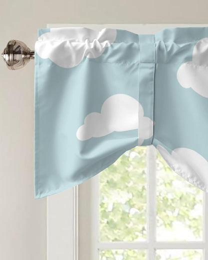 Kids Blackout Tie Up Valance Curtains for Kitchen Windows Blue White Cloud Cartoon Window Toppers Balloon Shades for Living Room/Bathroom/Bedroom,1 Panel,60" X 18"