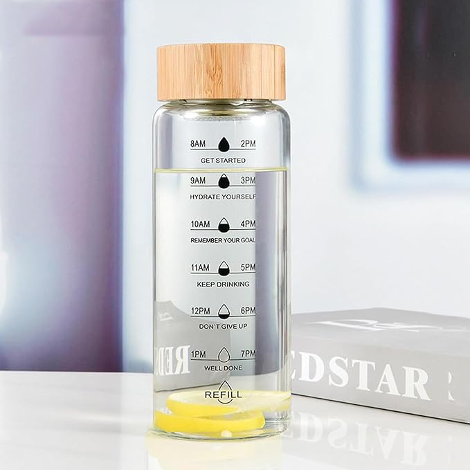 25oz Glass Water Bottle with Time Marker, Leak-Proof,With stainless steel tea strainer, BPA-Free Reusable Hot and Cold Beverages for Office, Gym, Travel（2PCS）