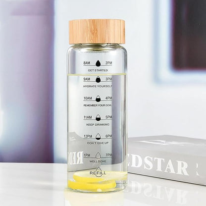 25oz Glass Water Bottle with Time Marker, Leak-Proof,With stainless steel tea strainer, BPA-Free Reusable Hot and Cold Beverages for Office, Gym, Travel（2PCS）