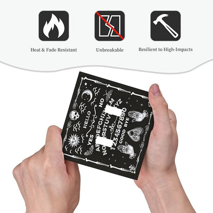 Black Witchy Skeleton Skull Gothic Sun Moon Double Toggle Novelty Light Switch Covers Decorative Unique 2 Gang Wall Plate Dual Electrical Faceplate Switchplate for Bathroom Living Room Decor