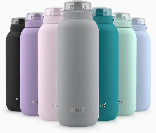 Ello Cooper 40oz Stainless Steel Water Bottle with Straw and Carry Handle, Double Walled and Vacuum Insulated Metal, Leak Proof Locking Lid with Soft Silicone Spout, Reusable, BPA Free, Grey