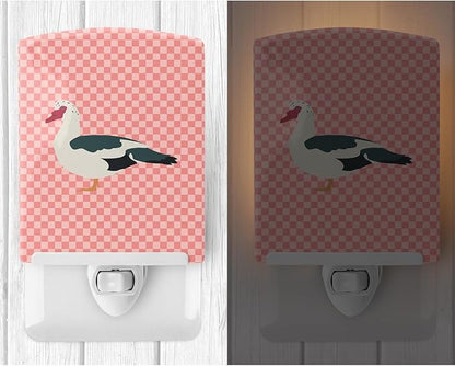 Caroline's Treasures BB7864CNL Muscovy Duck Pink Check Ceramic Night Light Compact, UL-Certified, Ideal for Bedroom, Bathroom, Nursery, Hallway, Kitchen, 6x4x3, Multicolor