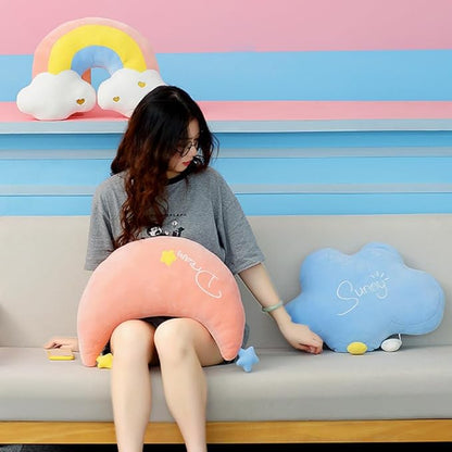 Moon Rainbow Cloud Pillow Cushion, Soft Plush Cloud Shaped Pillow Stuffed Rainbow and Moon Nursery Decor,Bedside Sofa Sleeping Pillow, Kids Cute Candy Color Cushion (Rainbow)