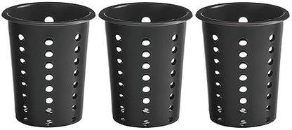 OCS Parts Perforated Utensil Drying Cups | Black | Set of 3 | Plastic Flatware Holder Cylinders for Kitchen Counter Organization
