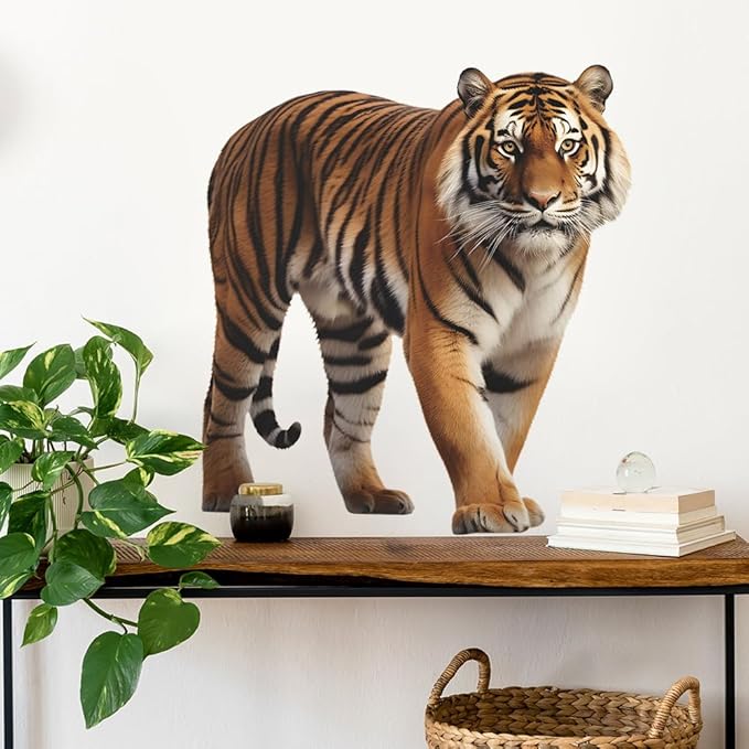 3D Lifelike Tiger Wall Decal Removable Tiger Animal Wall Stickers Peel and Stick Removable Animal Wall Art Sticker for Living Room Kids Bedroom Classroom Nursery Decor