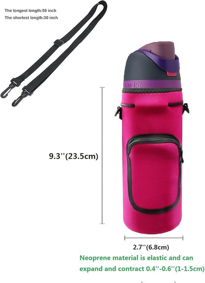Neoprene Carrier Water Bottle Insulation Sleeve,Waterproof, Anti-Slip, Anti-Scratch Pouch with Shoulder Strap, fit for Owala Insulated Stainless Steel Water Bottle (Rose Red, for 24 oz)