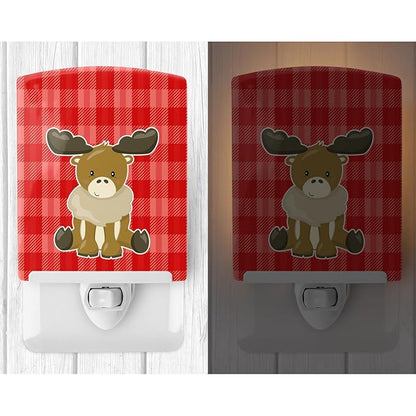 Caroline's Treasures BB8600CNL Moose on Red Plaid Ceramic Night Light Compact, UL-Certified, Ideal for Bedroom, Bathroom, Nursery, Hallway, Kitchen, 6x4x3, Multicolor