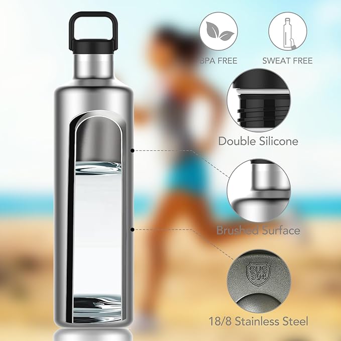 60oz Water Bottle with Carrier Bag, Large Insulated Water Bottle, Stainless Steel Water Bottles, Double Walled Insulated Thermo for Hot Drinks/Cold Drinks,Great for Gym,Hiking,Camping (Silver)