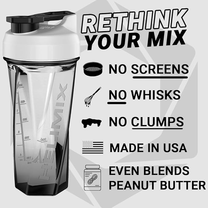 HELIMIX 2.0 Vortex Blender Shaker Bottle Holds upto 28oz | No Blending Ball or Whisk | USA Made | Portable Pre Workout Whey Protein Drink Shaker Cup | Mixes Cocktails Smoothies Shakes | Top Rack Safe